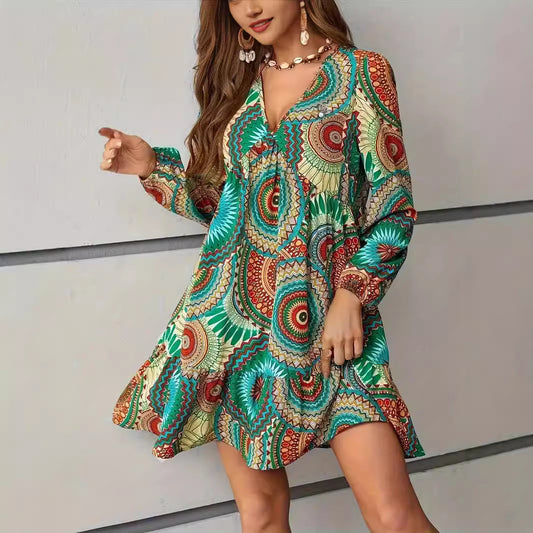 Dames Robe Mince Ludique avec Motif Coloré et Boutons Chic und Stil