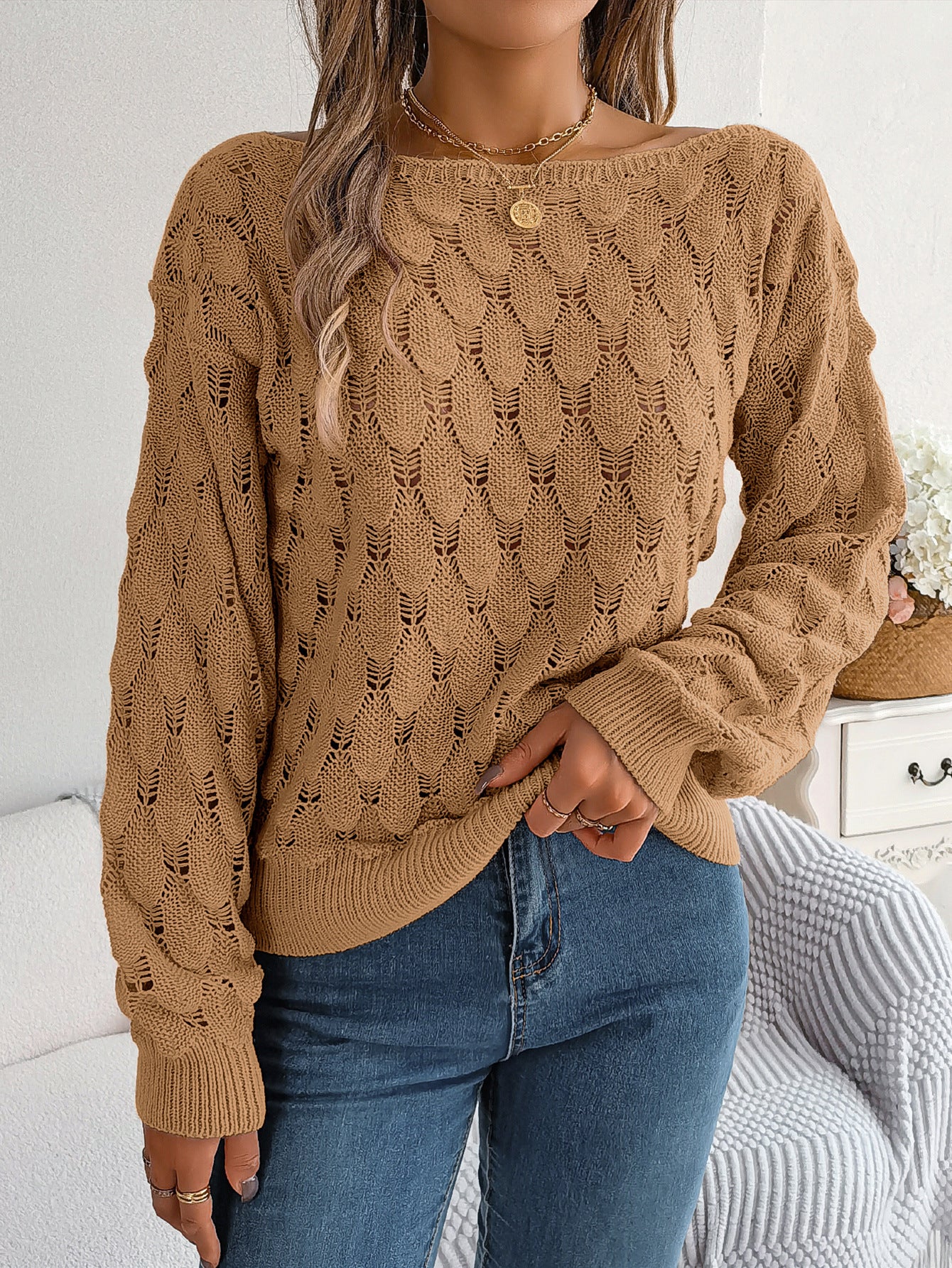Pull en tricot surdimensionné pour femmes avec motif de nœuds Chic und Stil