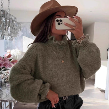 Pull-over à col roulé douillet pour femmes avec des manches larges et un design structuré Chic und Stil