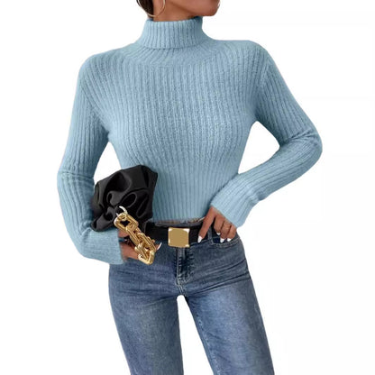 Dames pull fin en tricot avec col montant et design à côtes moderne Chic und Stil
