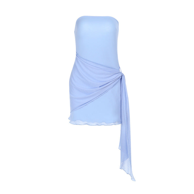 Dames Sans-épaule Froncée Mini Robe Chic und Stil