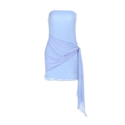 Dames Sans-épaule Froncée Mini Robe Chic und Stil