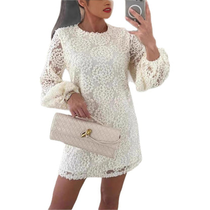 Robe mini en dentelle florale transparente pour femmes Chic und Stil