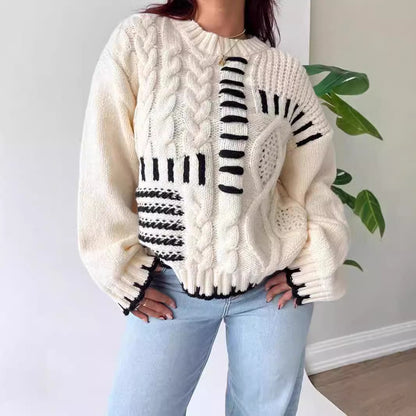 Pull à mailles épaisses pour femmes avec un design patchwork créatif et une coupe décontractée Chic und Stil