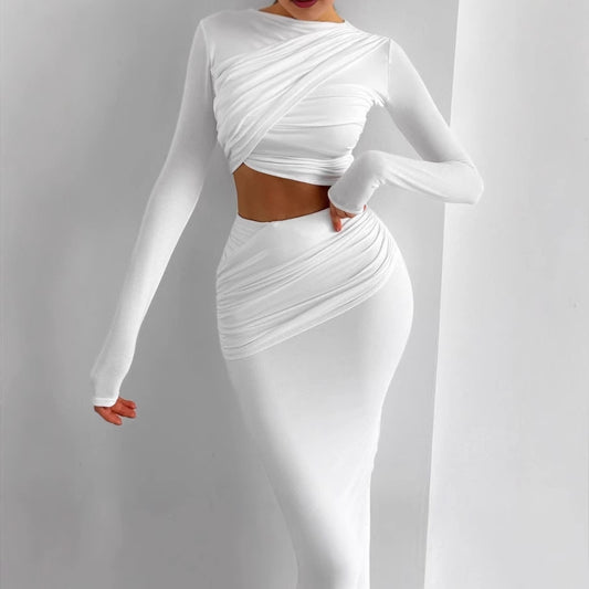Dames Robe enveloppante élégante à manches longues et coupe ajustée Chic und Stil