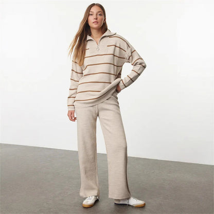 Pull en tricot décontracté pour femmes avec demi-zipp et coupe large Chic und Stil
