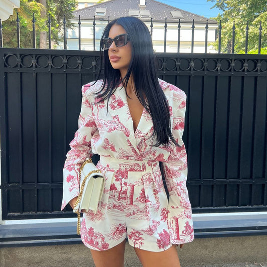 Dames Chiffon Jumpsuit avec motif botanique et coupe ajustée Chic und Stil