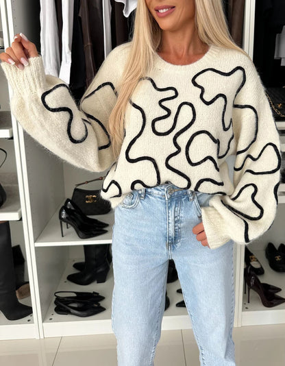 Pull en tricot douillet pour femmes avec motif créatif Chic und Stil