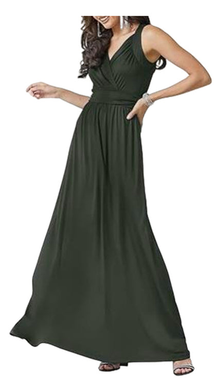 Robe maxi pour dames avec un élégant décolleté en V et une coupe fluide Chic und Stil