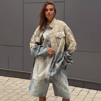 Chemisier à carreaux surdimensionné pour femmes Chic und Stil