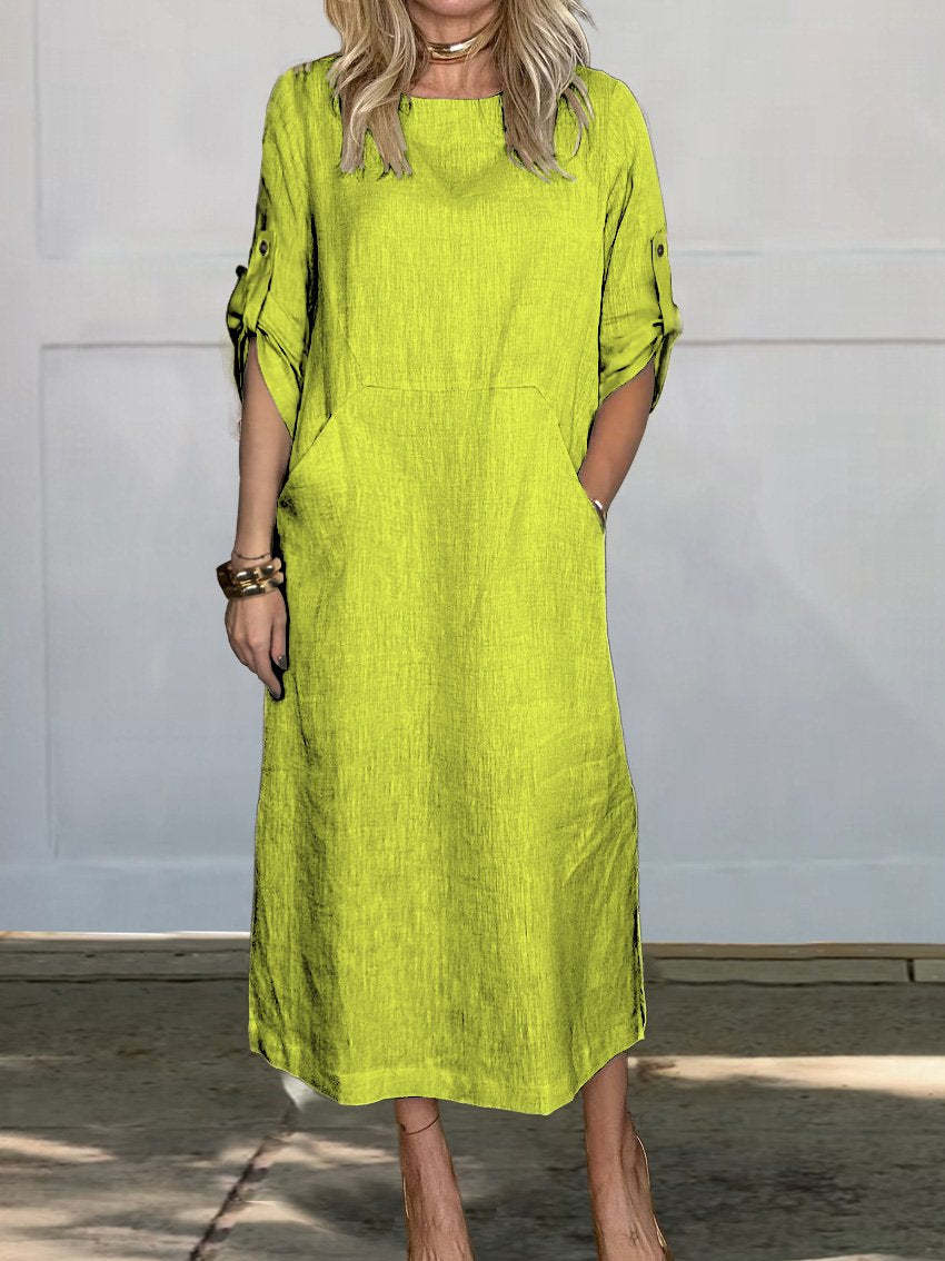 Robe longue décontractée à manches longues pour femmes avec poches pratiques et manches à rouleau Chic und Stil