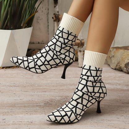 Bottes pour dames en limitiée avec des chaussures à chaussettes et un talon élégant Chic und Stil
