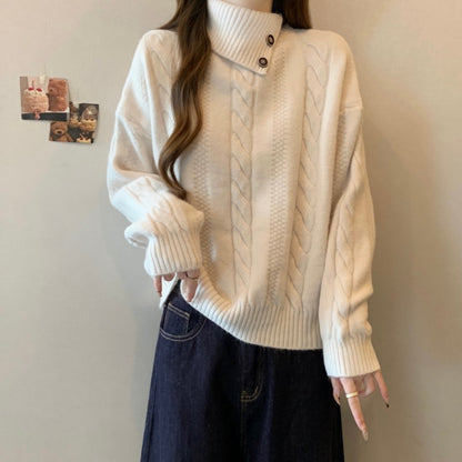 Pull en maille pour femmes avec col montant et motif en relief Chic und Stil