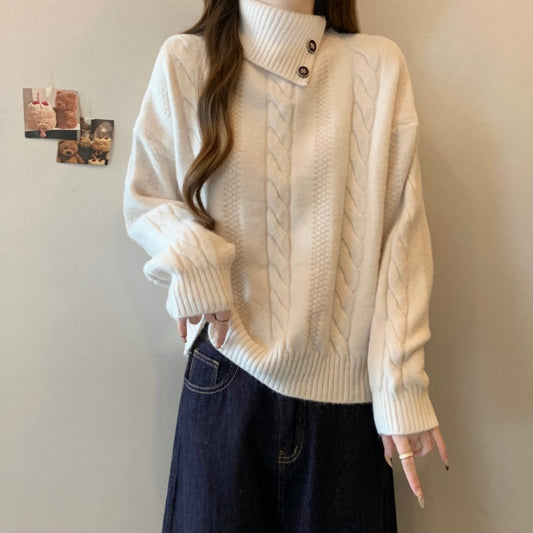 Pull en maille pour femmes avec col montant et motif en relief Chic und Stil
