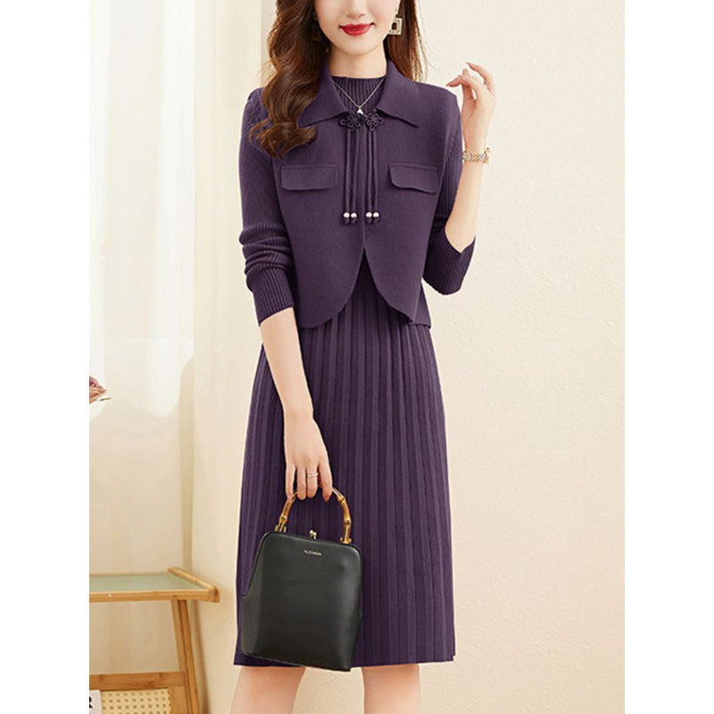 Robe en tricot pour dames avec design de blazer combiné et fine structure côtelée Chic und Stil