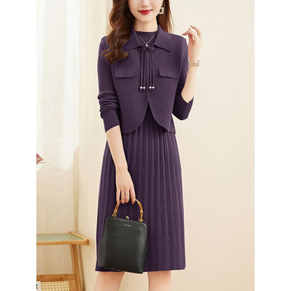 Robe en tricot pour dames avec design de blazer combiné et fine structure côtelée Chic und Stil
