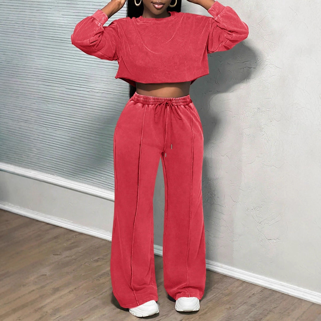 Dames décontracté ensemble Lounge cropped avec pantalons amples et cordon pratique Chic und Stil