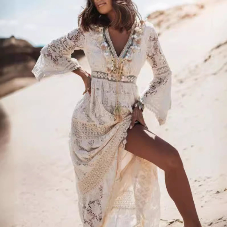 Robe de plage boho élégante pour dames avec des accents en dentelle et une coupe ample Chic und Stil