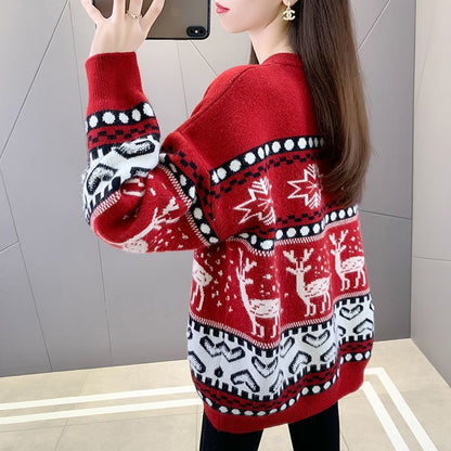 Pull-over en grosse maille pour dames avec motif de renne festif et design moderne Chic und Stil