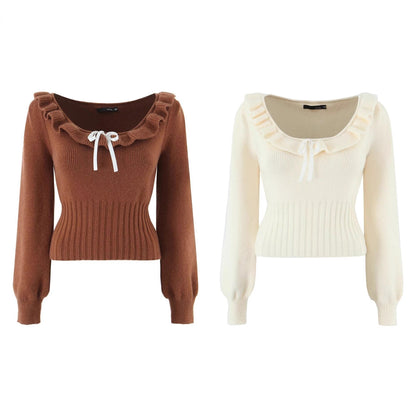 Pull en tricot élégant pour dames avec des détails à volants et cordon de serrage Chic und Stil