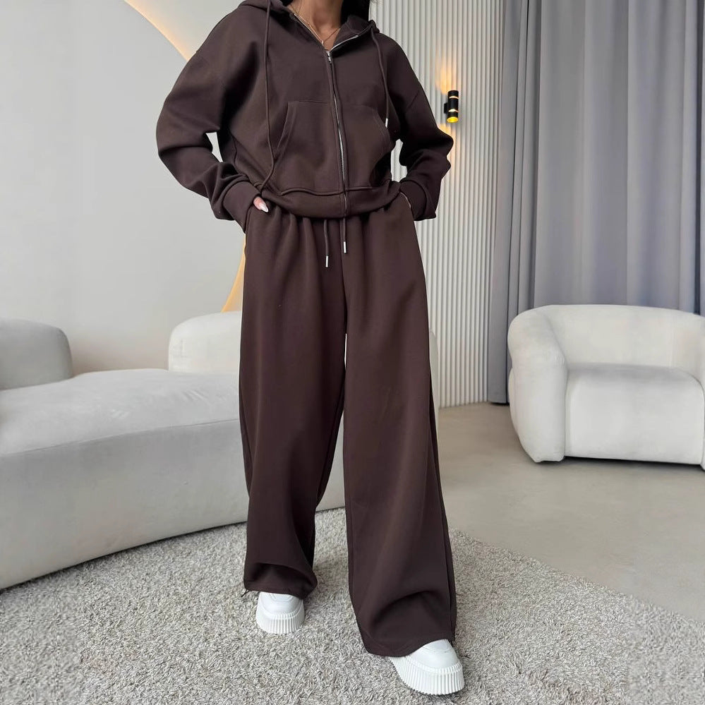 Ladies comfortable and stylish hooded sweatshirt with chic wide pants