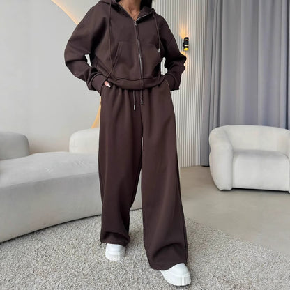 Ladies comfortable and stylish hooded sweatshirt with chic wide pants