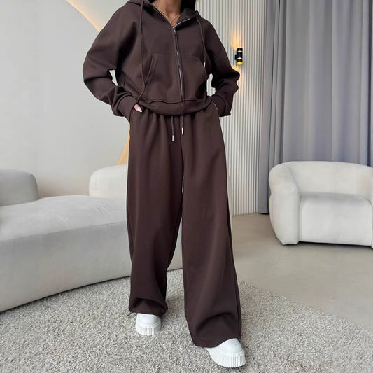 Ladies comfortable and stylish hooded sweatshirt with chic wide pants