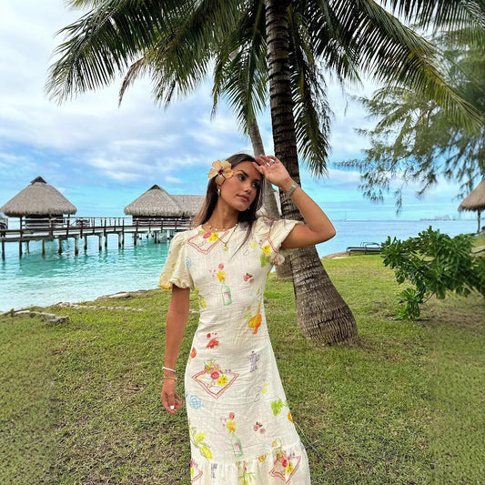 Robe maxi femme avec imprimé coloré et volants fluides Chic und Stil