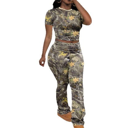 Dames Camouflage Imprimé Salon Set Chic und Stil