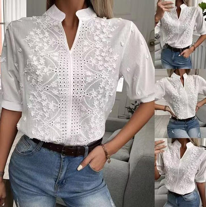 Chemisier femme avec détail brodé et ligne de boutons Chic und Stil