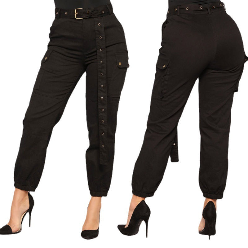 Chic and style women’s cargo pants with practical pockets and elastic waist