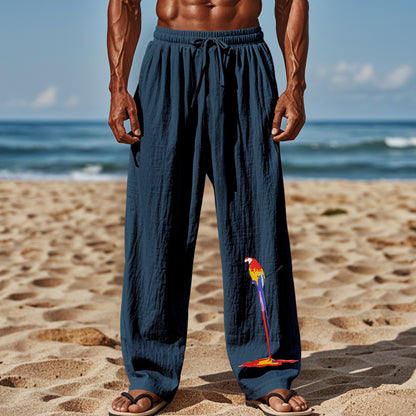 Light beach pants for men with colorful parrot design Chic and Style