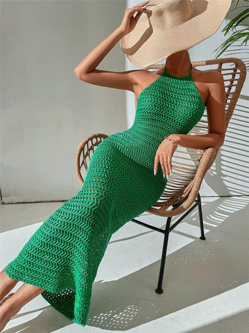 Robe halter à manches longues Damen en structure en crochet aérée Chic und Stil
