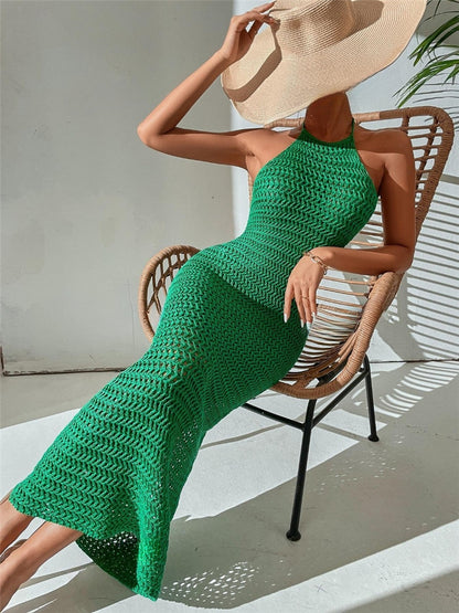 Robe halter à manches longues Damen en structure en crochet aérée Chic und Stil