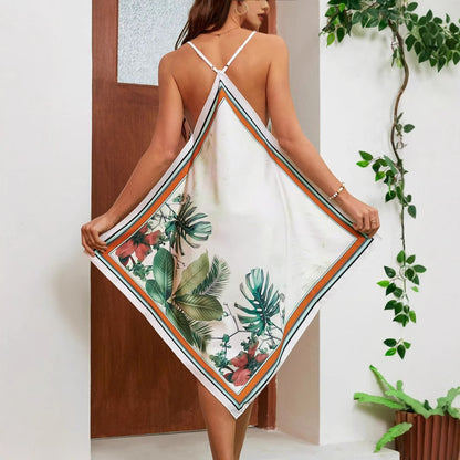 Femme Robe Midi Imprimé Floral Dos Nu Chic und Stil