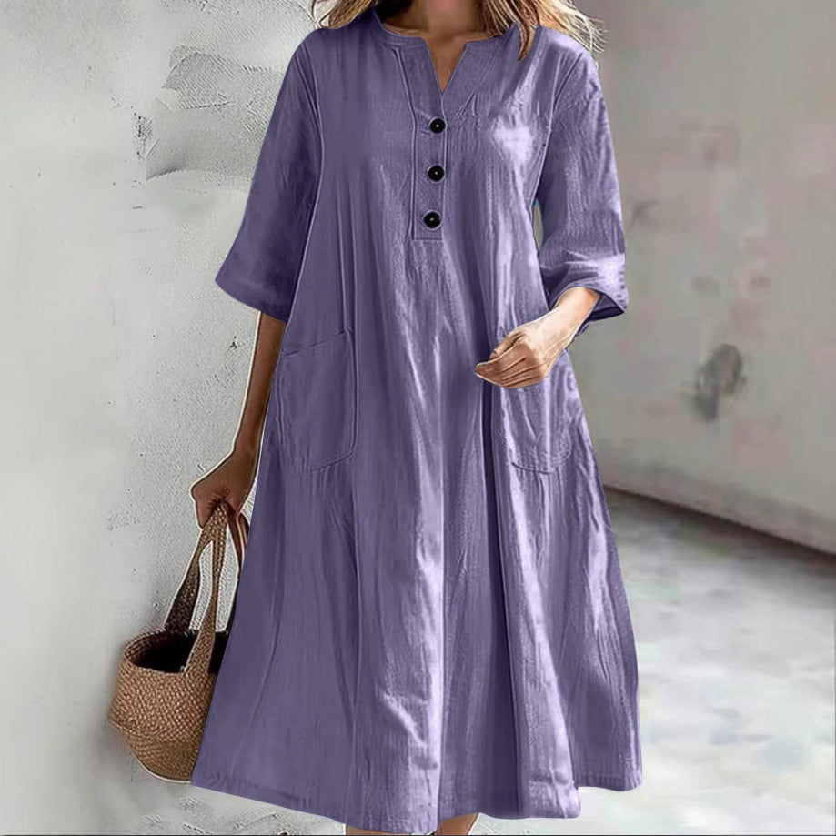 Robe décontractée en coton pour femmes avec patte de boutonnage et poches pratiques Chic und Stil