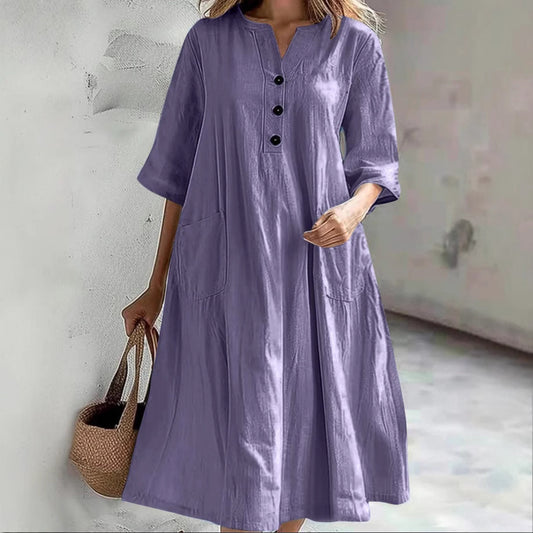 Robe décontractée en coton pour femmes avec patte de boutonnage et poches pratiques Chic und Stil