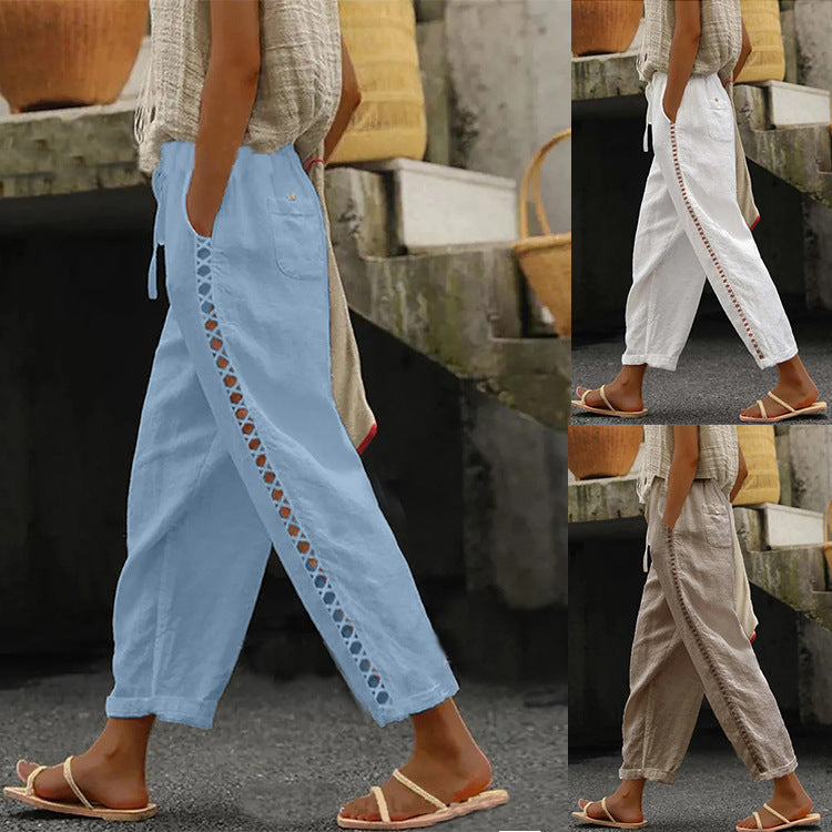 Pantalon A-line léger pour femmes en lin respirant avec poches latérales Chic und Stil