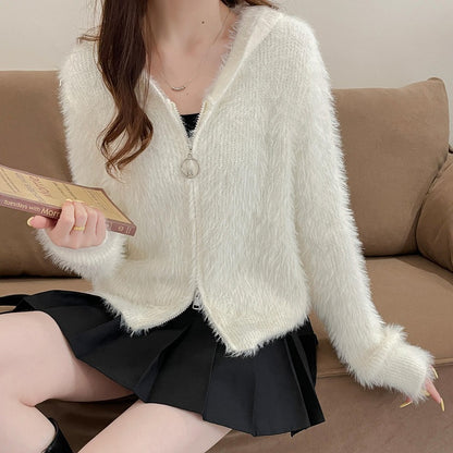 Dames pull-over doux avec capuche et matériau doux Chic und Stil