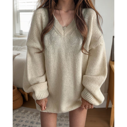 Pull en tricot surdimensionné pour femmes avec décolleté en V et manches amples Chic und Stil