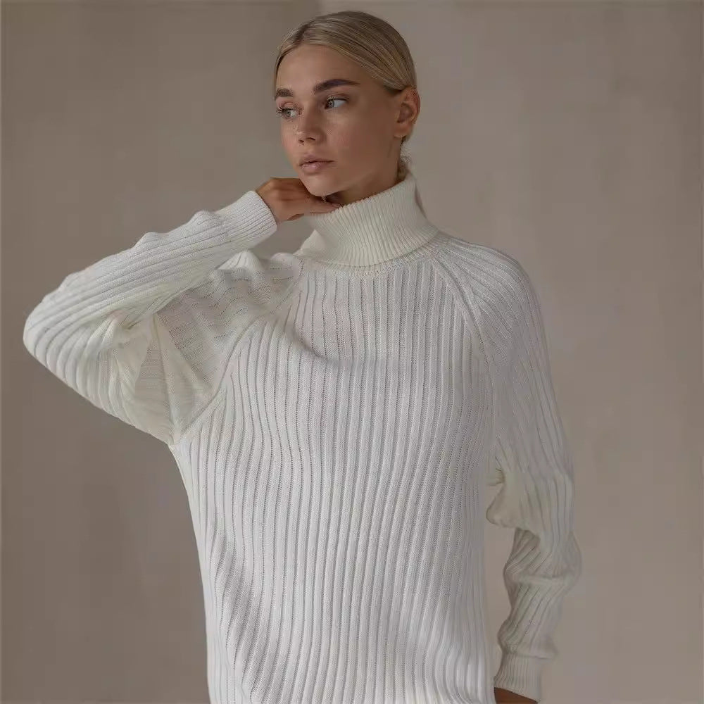 Robe tricotée pour femmes avec col haut et grandes manches Chic und Stil