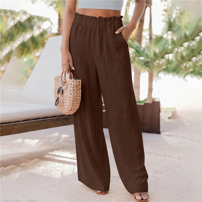 Wide palazzo pants for women with elastic waistband and practical pockets Chic and Style