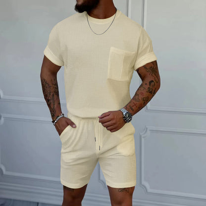 Hommes ensemble confortable à manches courtes avec taille élastique et poches pratiques Chic und Stil