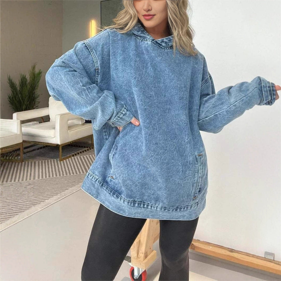 Dames hoodie en denim surdimensionné Chic und Stil