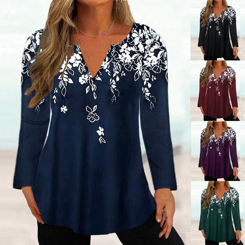 Dames Élégante blouse avec design floral et décolleté en V Chic und Stil