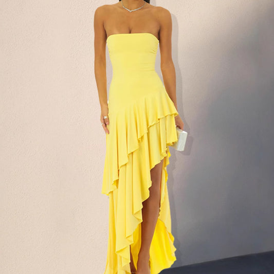 Robe maxi sans bretelles pour femmes avec ourlet volumineux à volants et fente latérale Chic und Stil