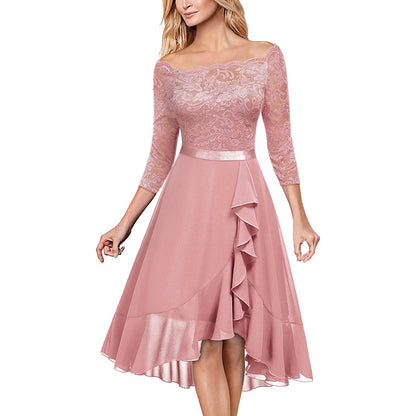 Robe cocktail à encolure dénudée pour femmes en superposition de dentelle Chic und Stil