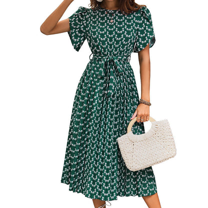 Robe midi femme avec ceinture à la taille et manches bouffantes Chic und Stil