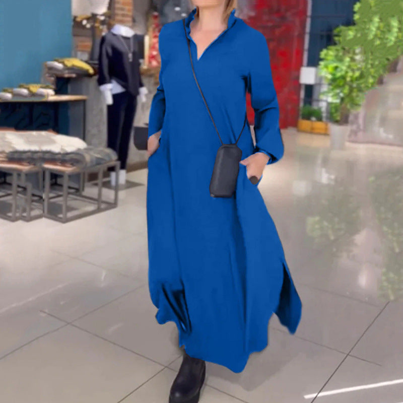 Robe maxi décontractée pour femmes avec un design moderne de chemise et des poches latérales pratiques Chic und Stil