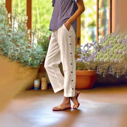 Women Lightweight and Breezy Summer Pants with Side Buttons Chic and Style
